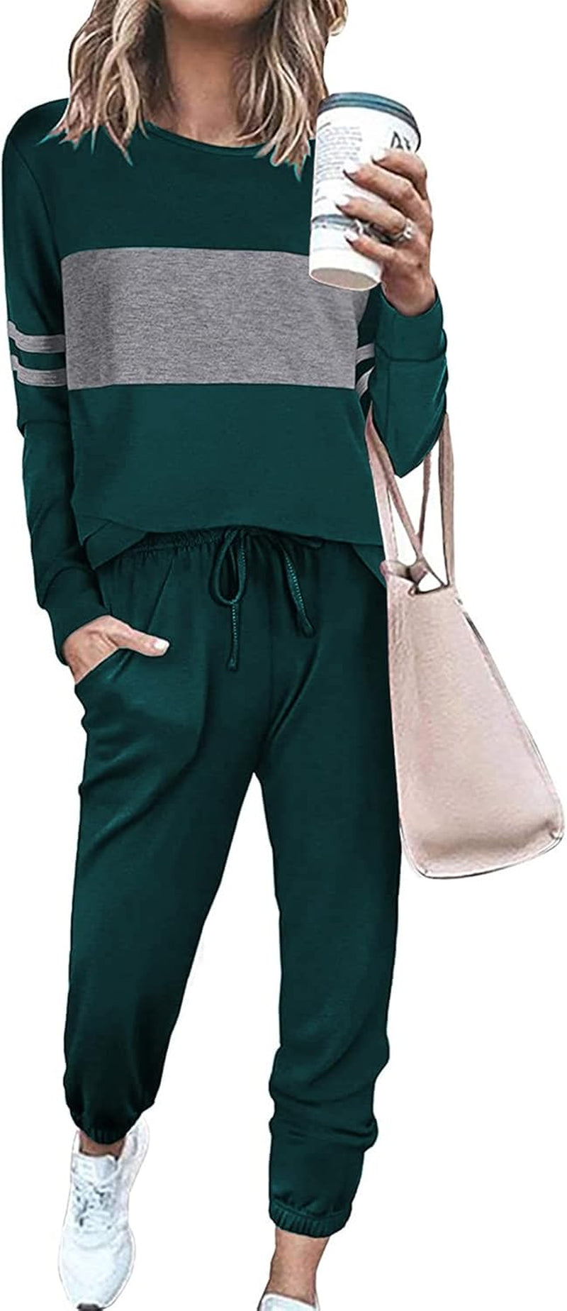 Women'S Color Block 2 Piece Tracksuit Crewneck Long Sleeve Tops Long Sweatpants Outfits Lounge Sets
