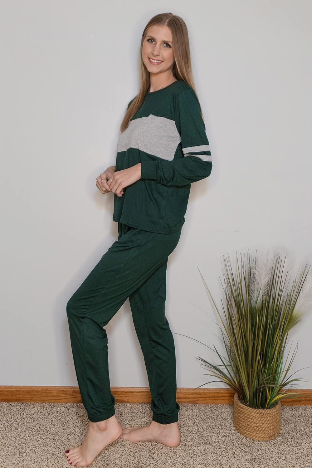 Women'S Color Block 2 Piece Tracksuit Crewneck Long Sleeve Tops Long Sweatpants Outfits Lounge Sets