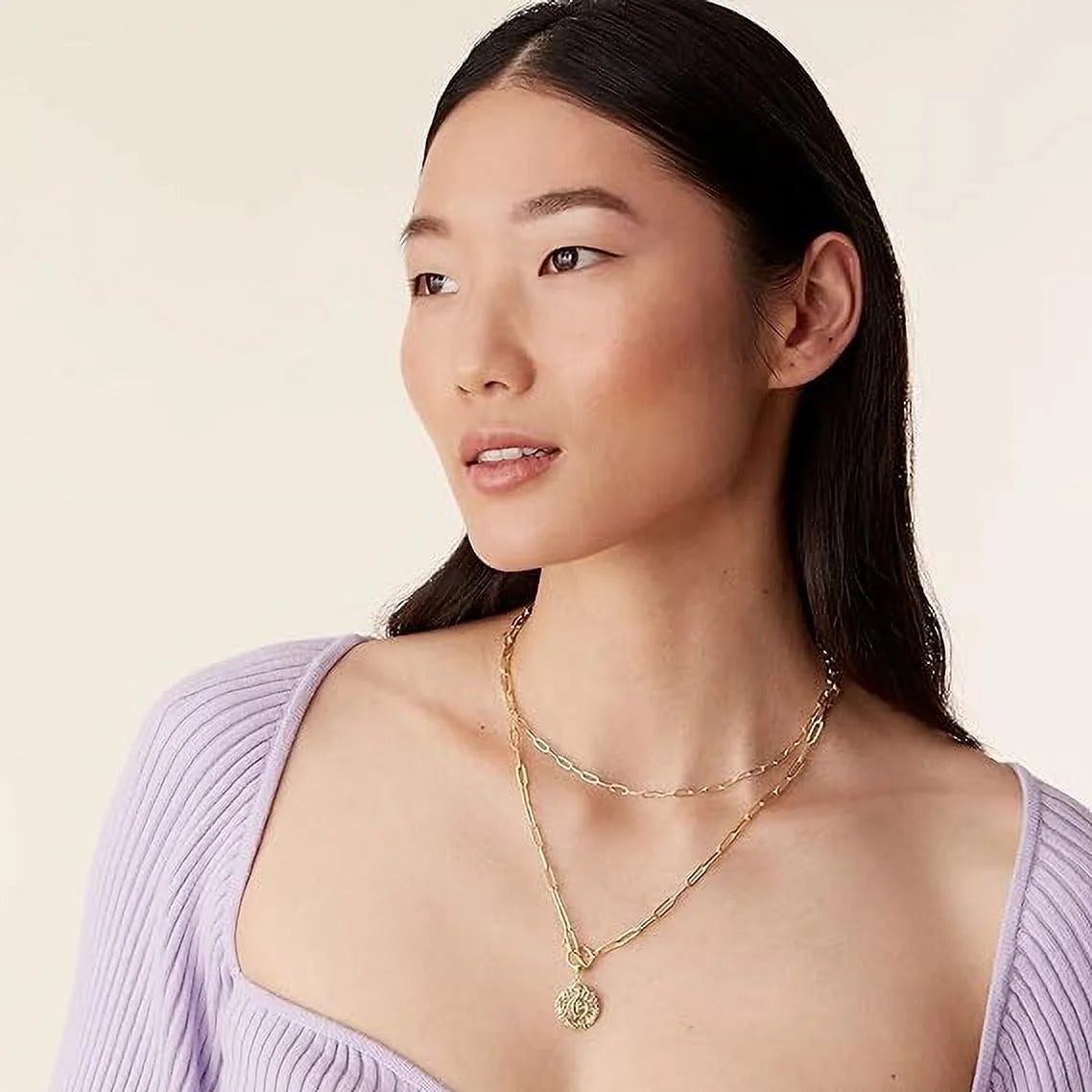 Rhodium Plated Layered Sun and Lock Pendant Necklace | Layering Necklaces for Women | Dainty Minimalist Design Pendant (Sun & Lock, White Plated)