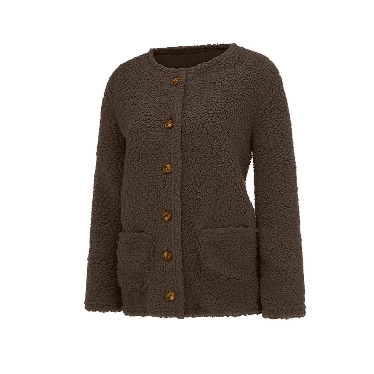 Besolor Warm Winter Coats for Womens Casual plus Size Fleece Open Front Button down Long Sleeve Jacket Outerwear