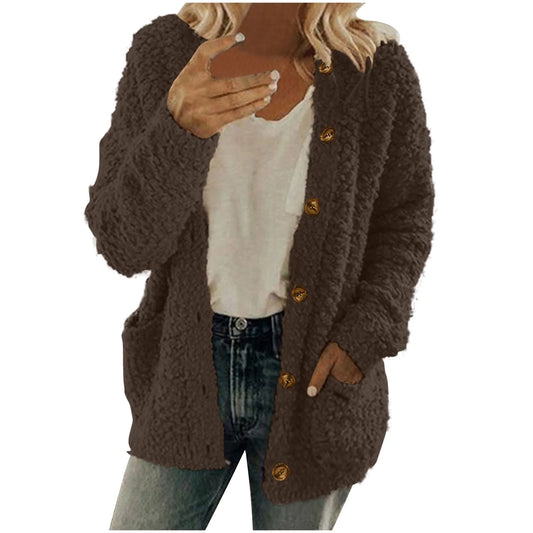 Besolor Warm Winter Coats for Womens Casual plus Size Fleece Open Front Button down Long Sleeve Jacket Outerwear