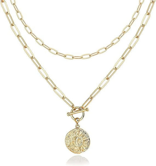 Rhodium Plated Layered Sun and Lock Pendant Necklace | Layering Necklaces for Women | Dainty Minimalist Design Pendant (Sun & Lock, White Plated)